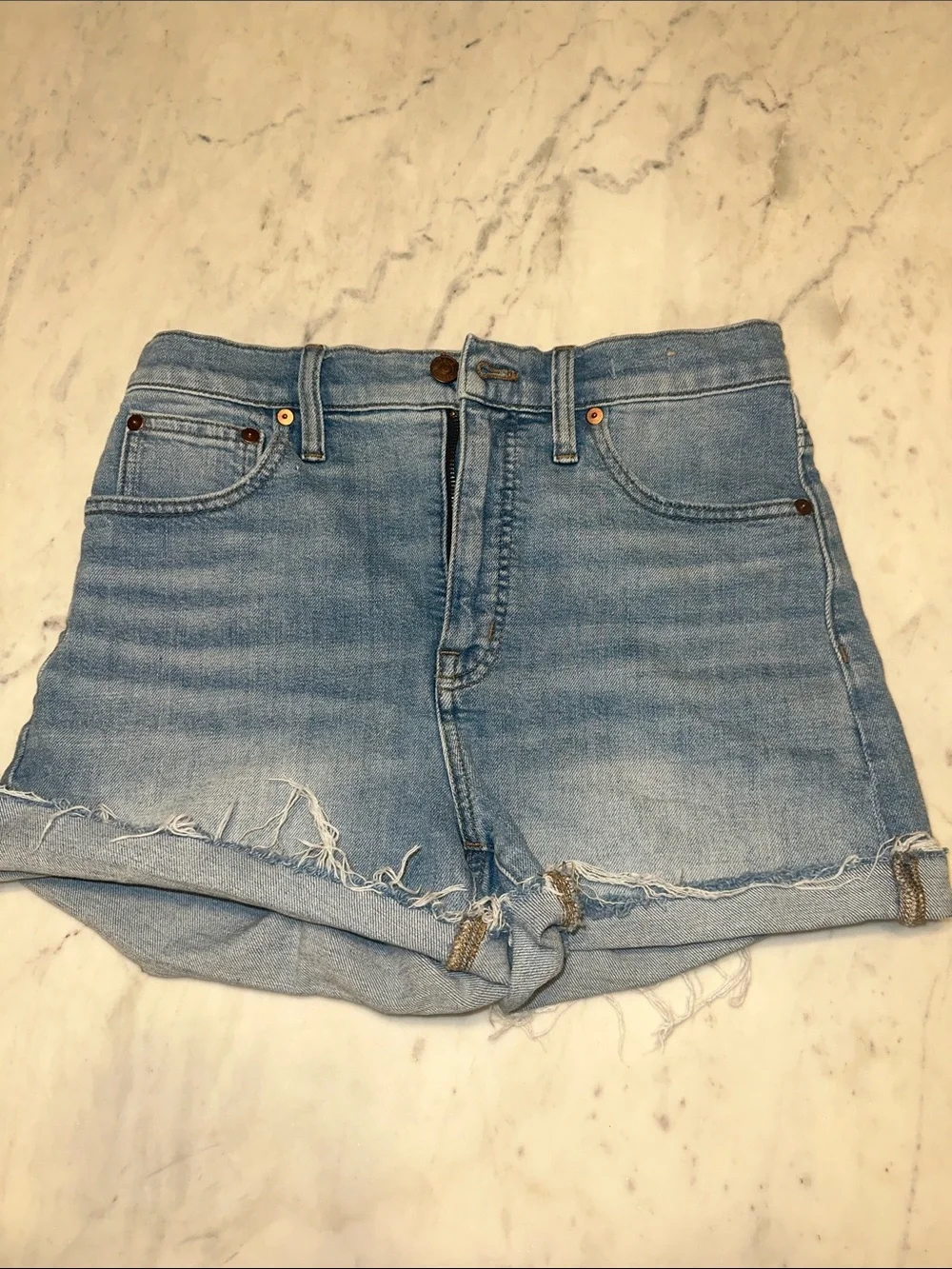 Madewell Light Wash Rolled Fray Hem Denim Shorts high rise denim shorts size 27